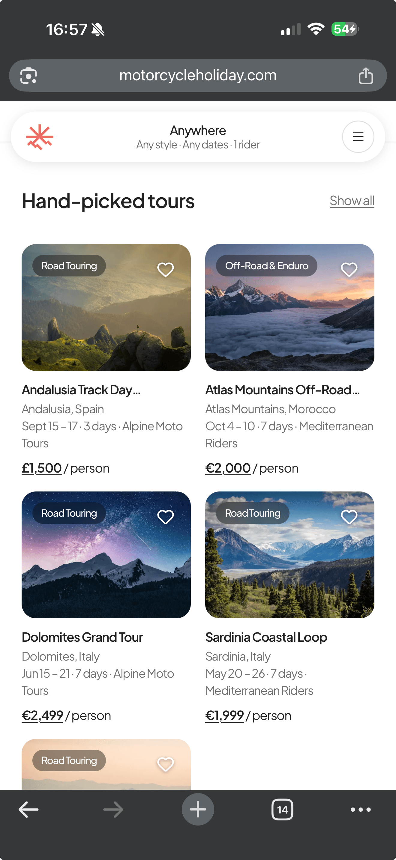 Trip listing on Motorcycle Holiday